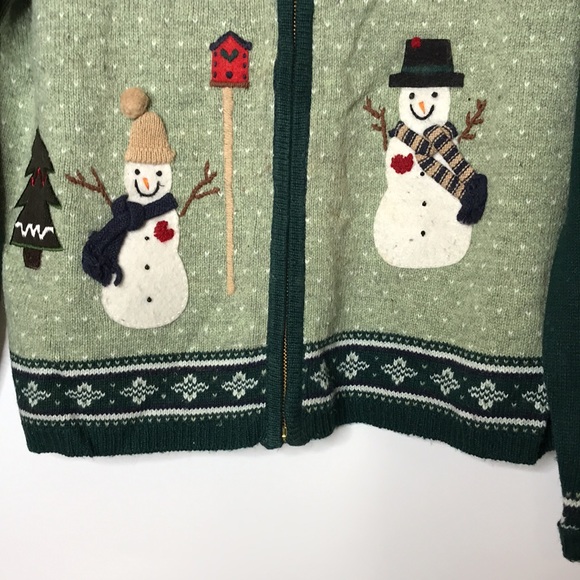 Karen Scott Green Winter Sweater with Snowmen and Snowflakes Petite Medium - Picture 10 of 11
